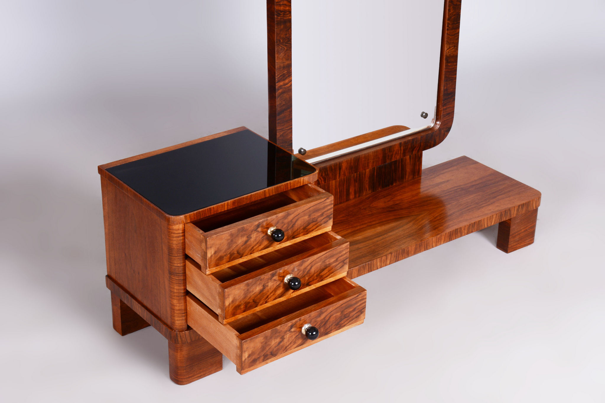 Restored ArtDeco Walnut Dressing Mirror, Revived Polish, Czechia, 1920s