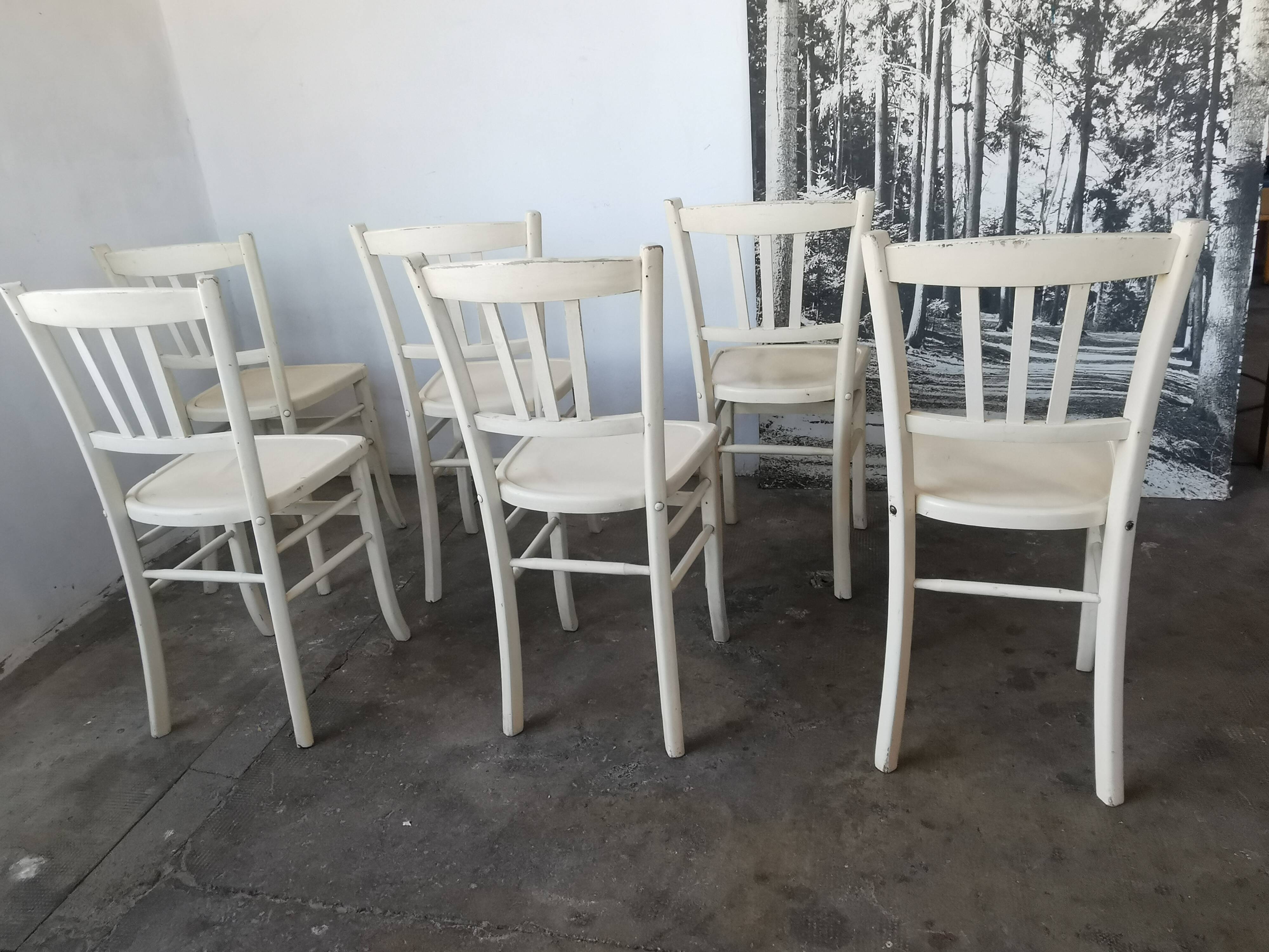 Set de 6 chaises bistrot vintages blanches
