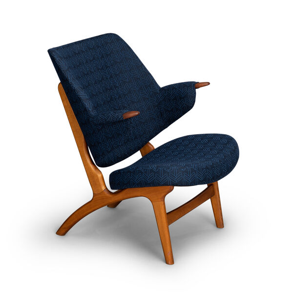 fauteuil vintage danois modèle 14L bleu de Poul Hundevad, années 1950
