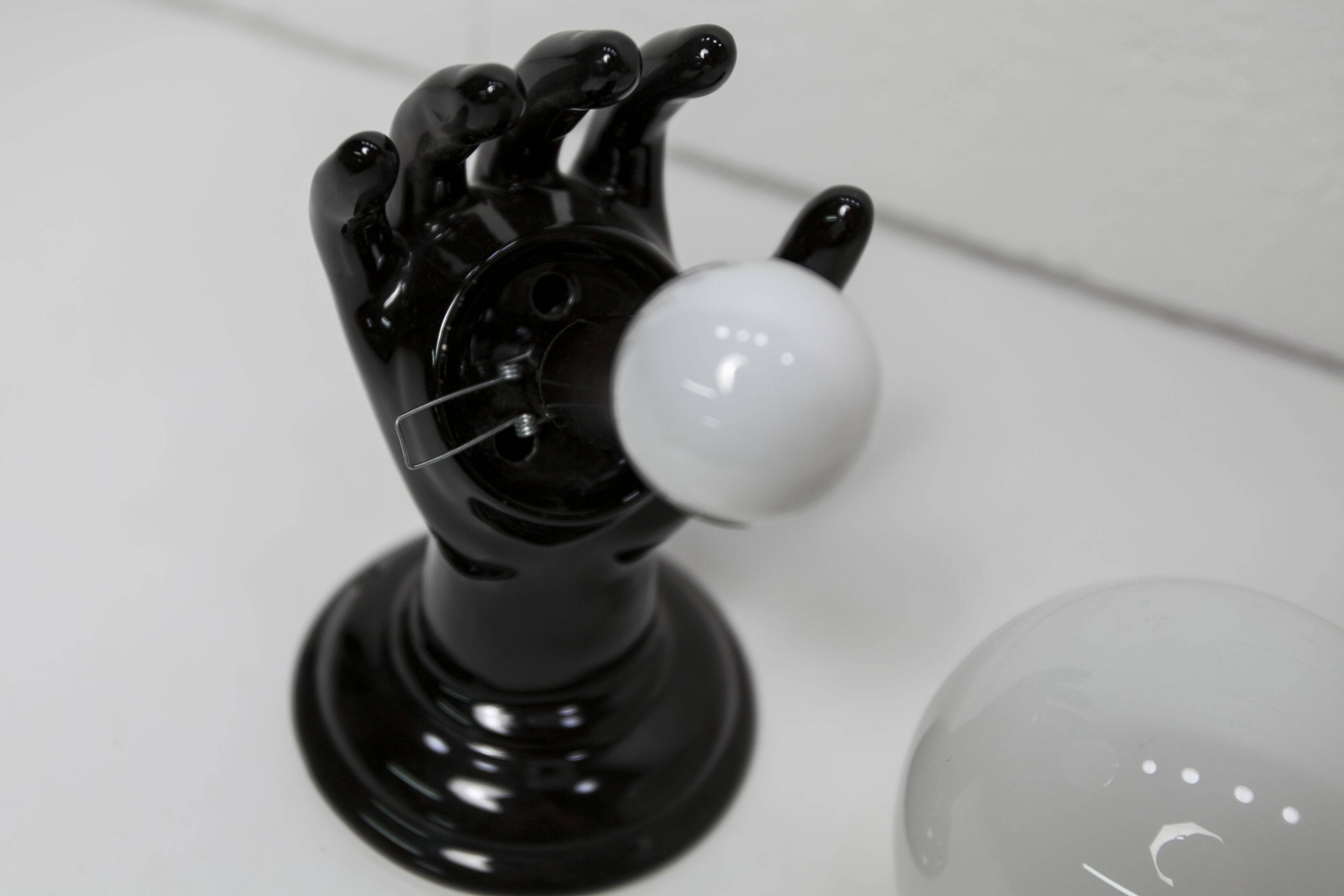 Main wall lamp in black ceramic 1960 original opaline globe