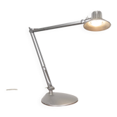 Grey LED architect lamp with spring arm and rotating base.