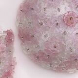 Set of Murano Ceiling Light and 2 Murano Wall Light Pink Flower by Seguso
