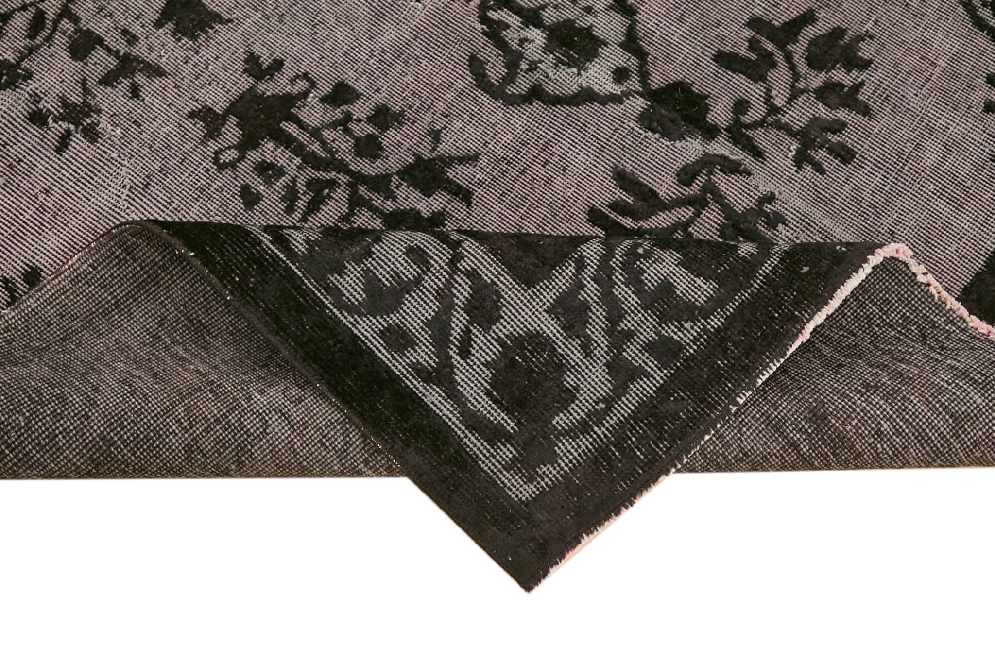 Hand-knotted carved anatolian 1970s 173 cm x 244 cm black carpet