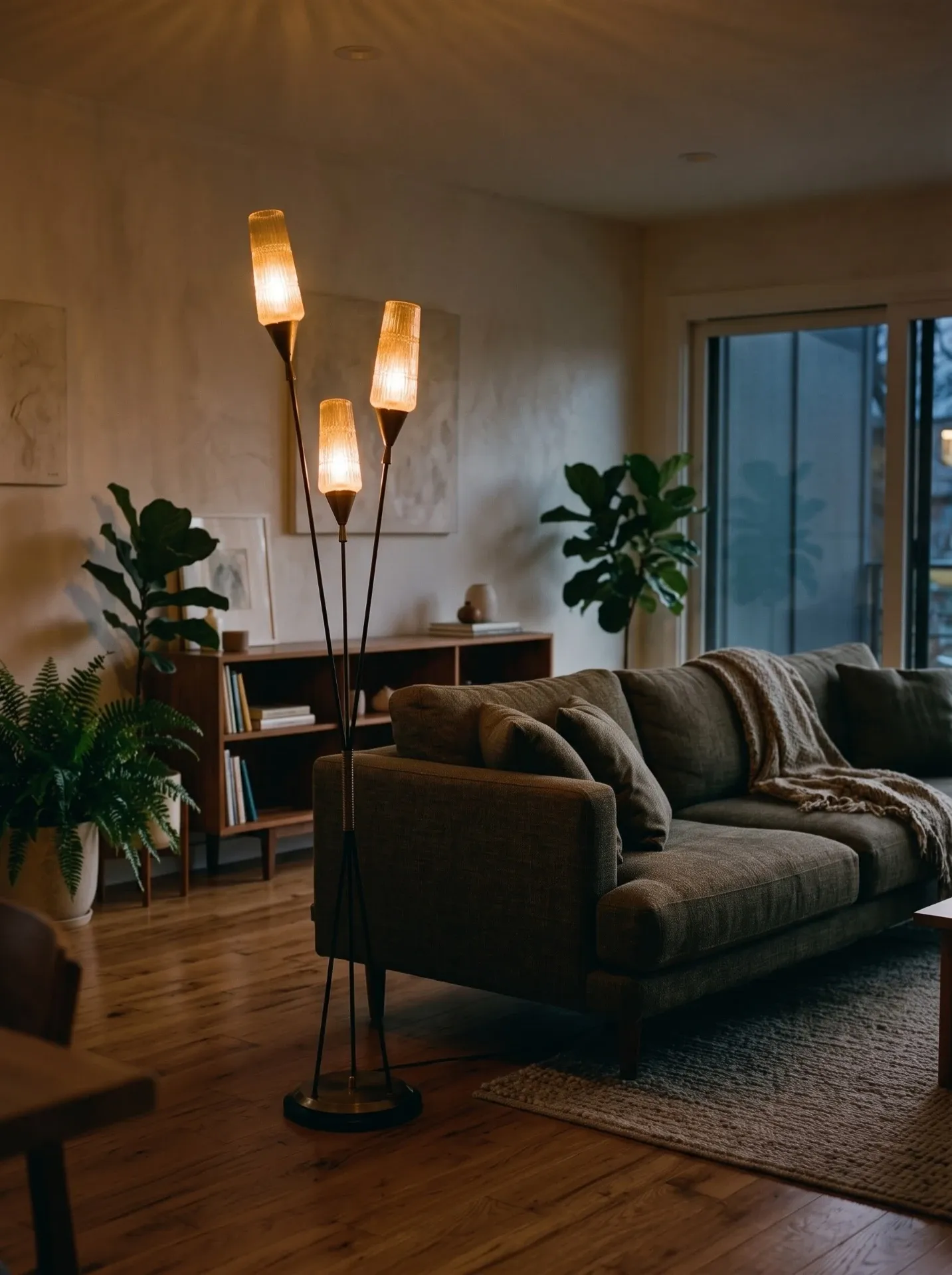 Vintage 3-light floor lamp from the 1960s.