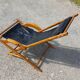 Old deckchair deck chair in wood and black leather - 40s