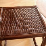 Small side table on rolls made of rattan, bamboo and wood, handmade Vintage