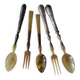 Antique horn and silver cutlery