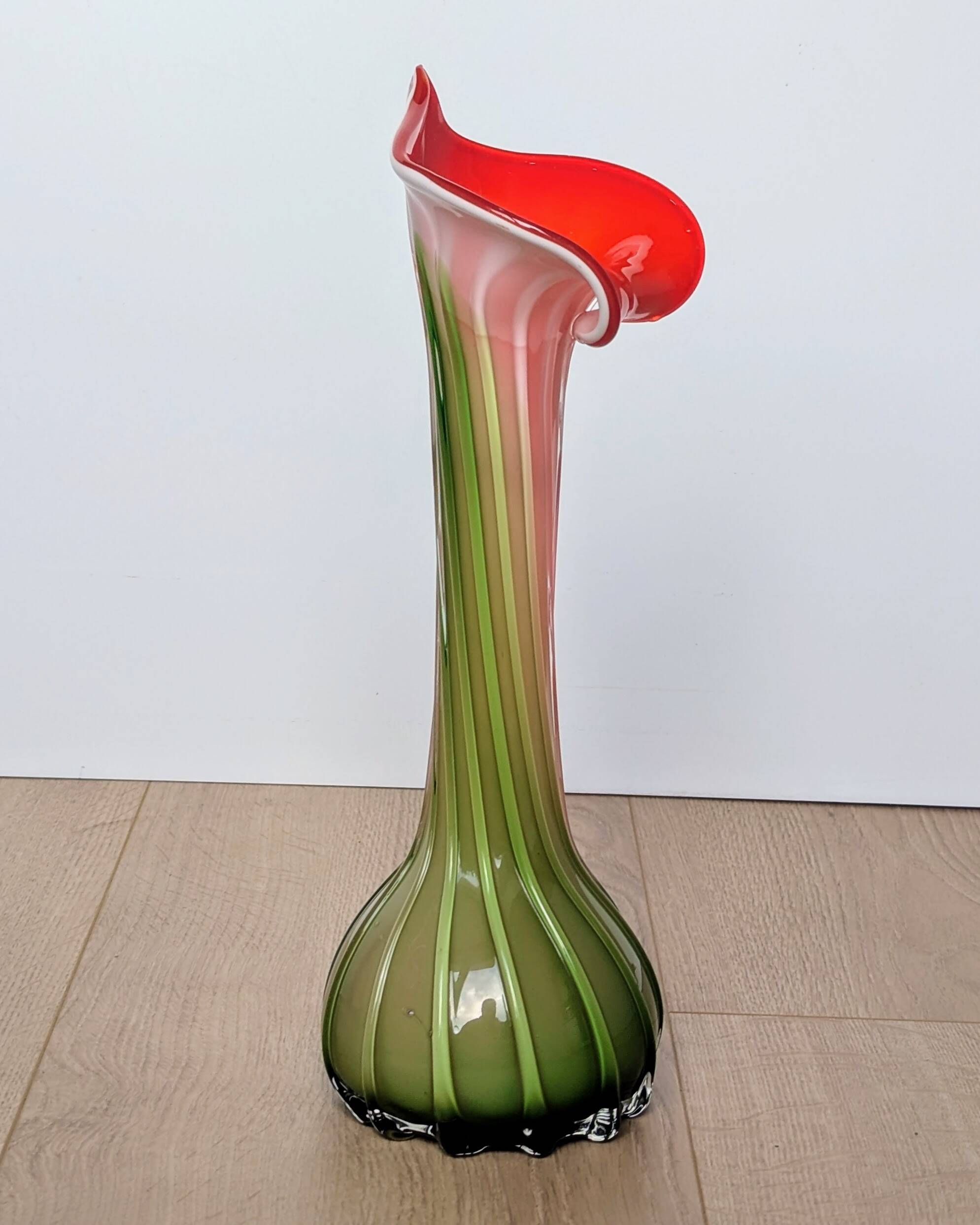 Murano Glass Vase Calla Lily - blown ribbed floral - Italy - Art Deco - 1970-1980