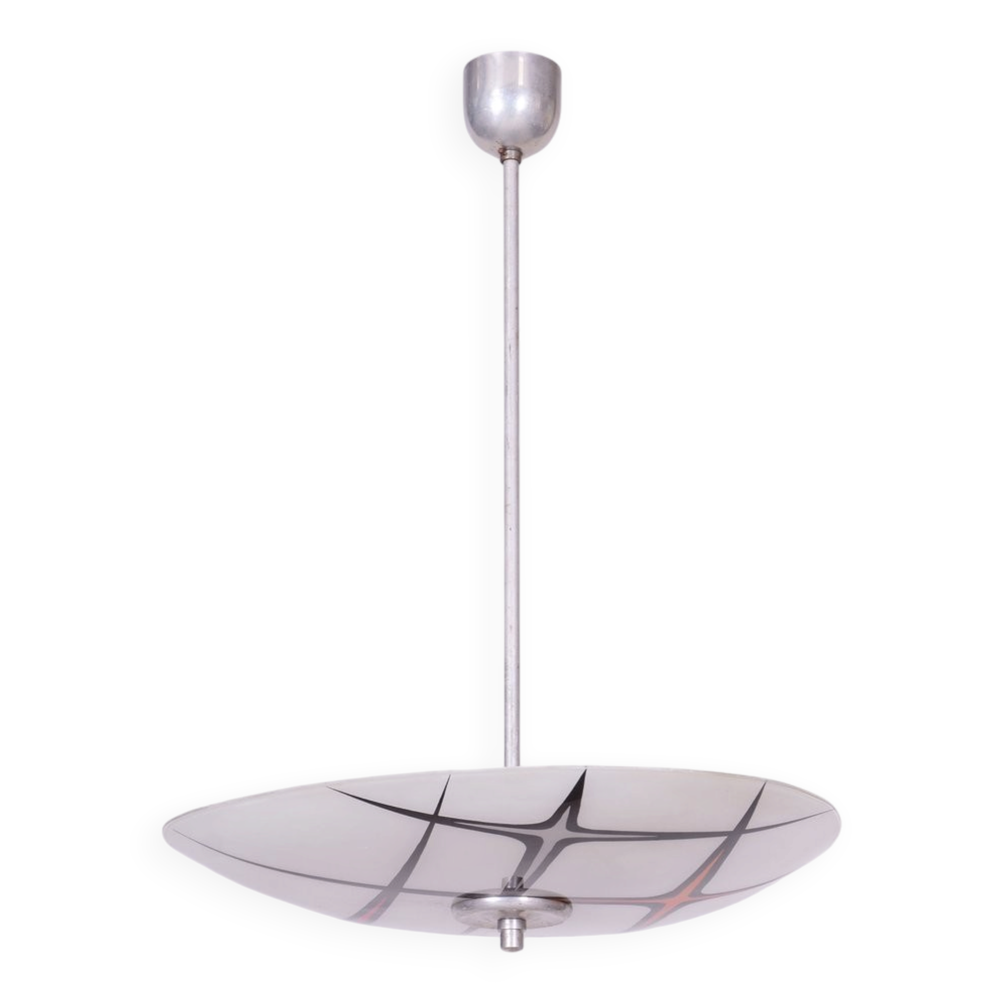 Mid-Century Chandelier in Chromed Steel and Glass, Czech, 1950s