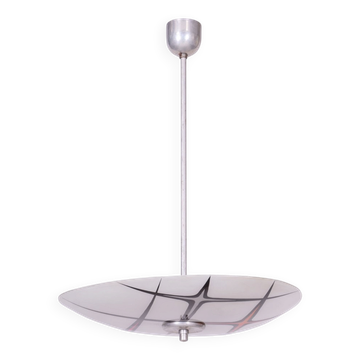 Lustre mid-century en acier chromé et verre, tchèque, années 1950