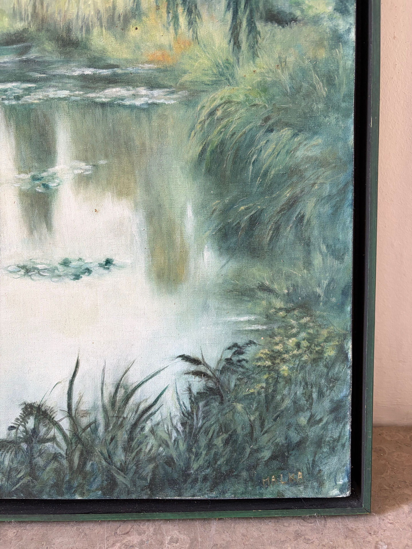 Huile sur toile "Lac aux nénuphars" signée