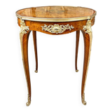 Pedestal table in marquetry and gilded bronzes, louis xv style, napoleon iii period