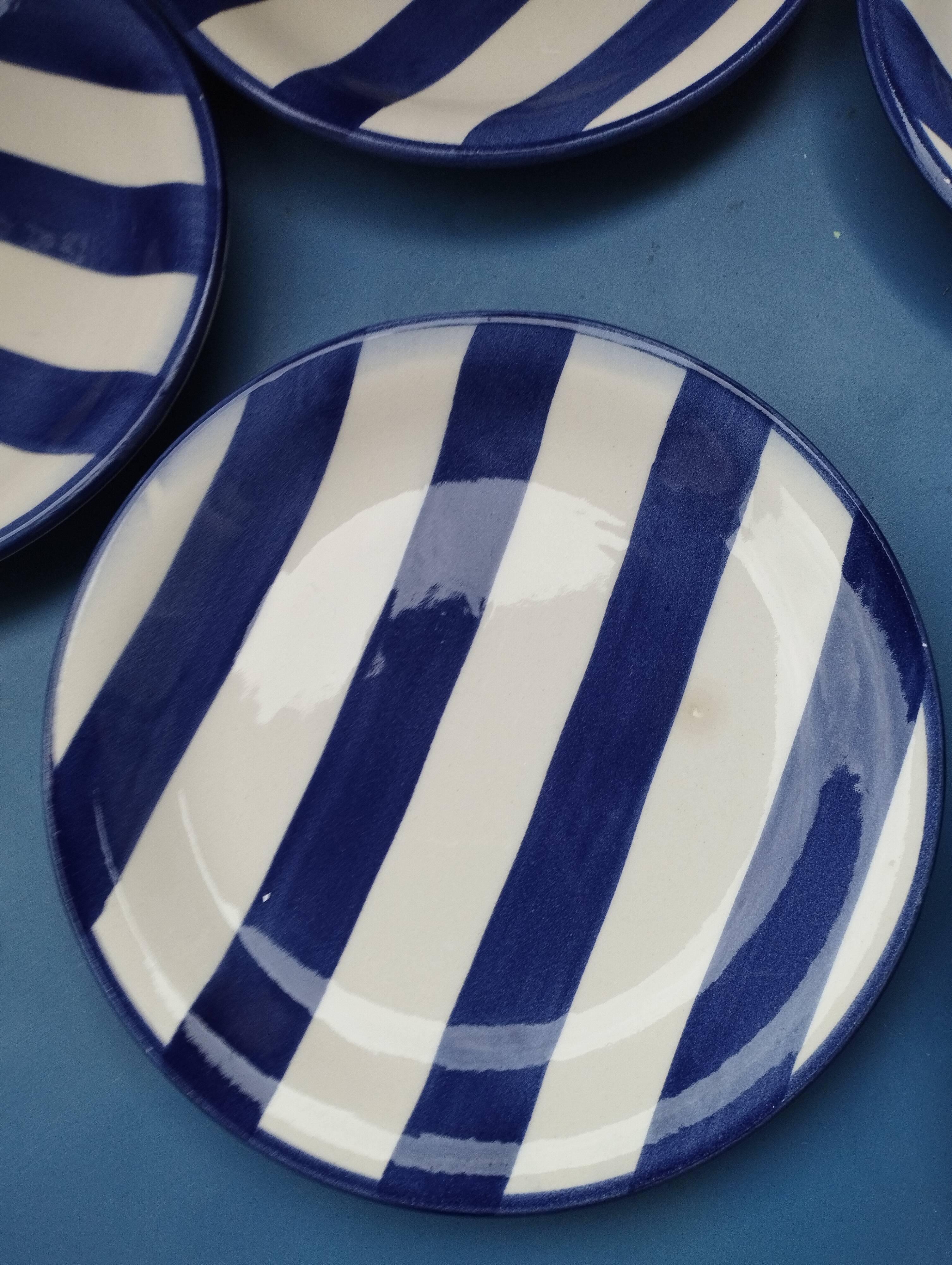 Blue striped dessert plates