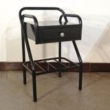 Design hospital/boarding school bedside table in vintage black metal 1920.