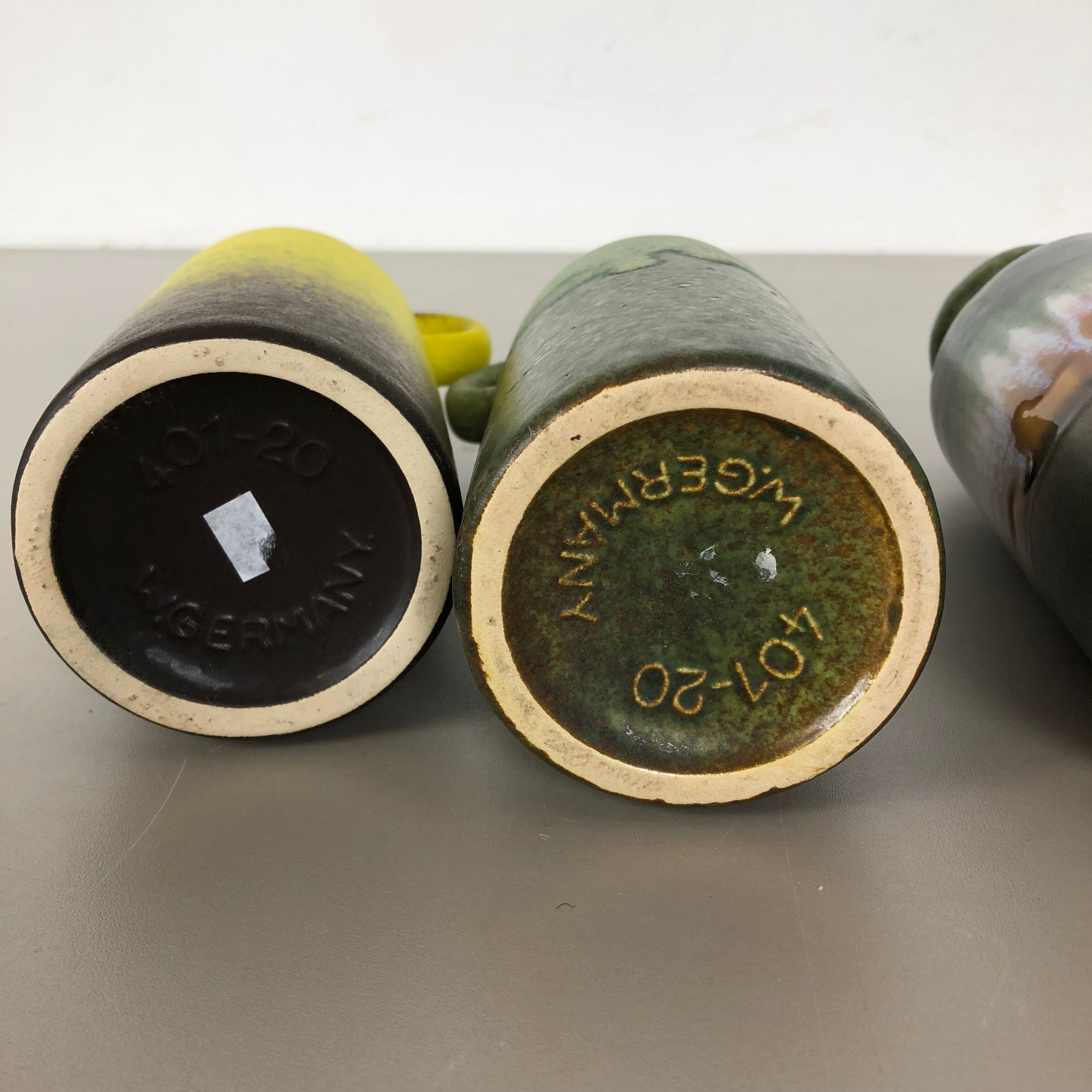 Set of four vintage pottery fat lava vases "401-20" by Scheurich, Germany, 1970s