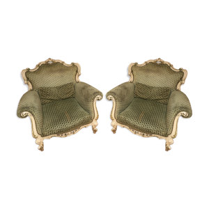 Paire de fauteuils verts - amande