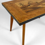 African Midcentury coffee table in inlaid wood, circa 1960