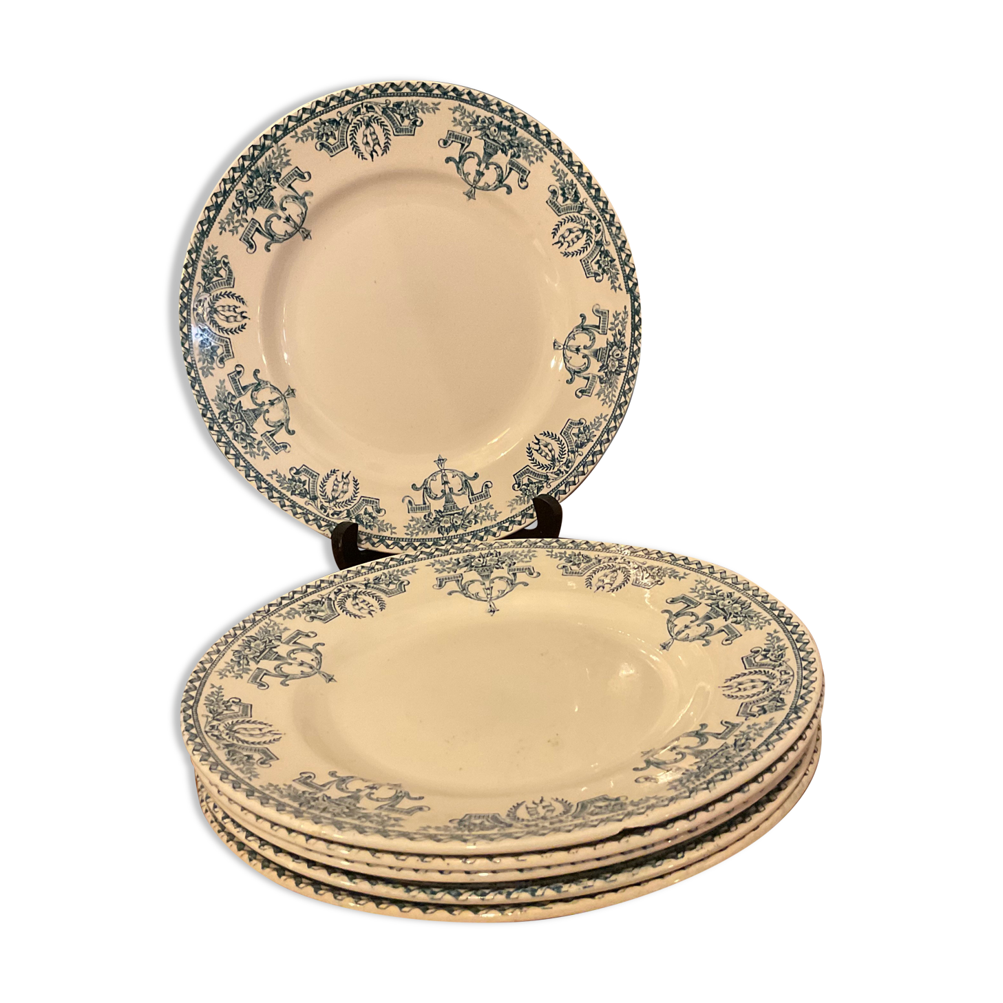 6 flat plates. Terre de Fer model Louis XVI. 1900