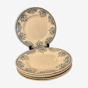 6 assiettes plates Terre de Fer model Louis XVI 1900