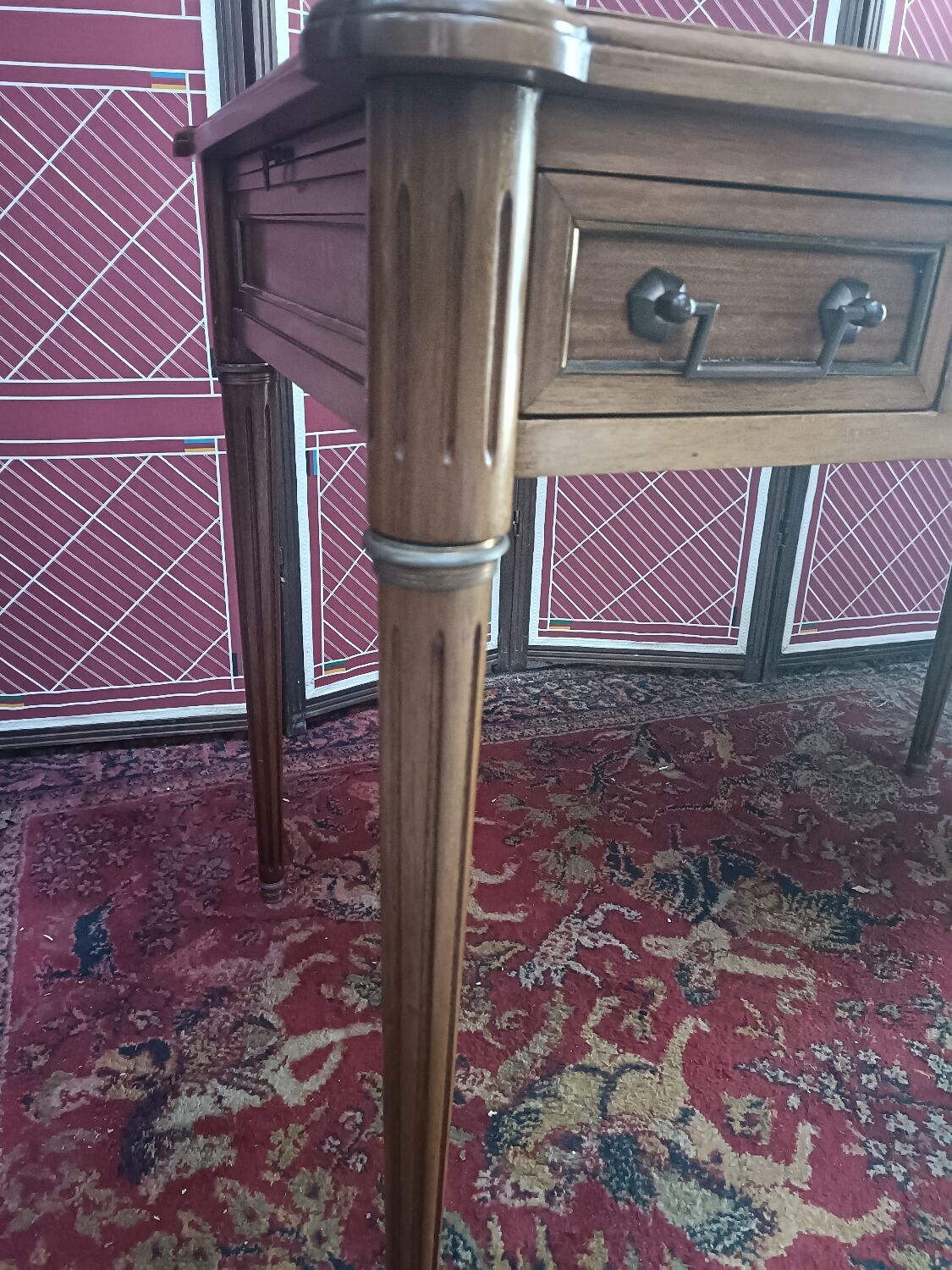 Louis XVI style desk, leather top, 3 drawers and writing tablets