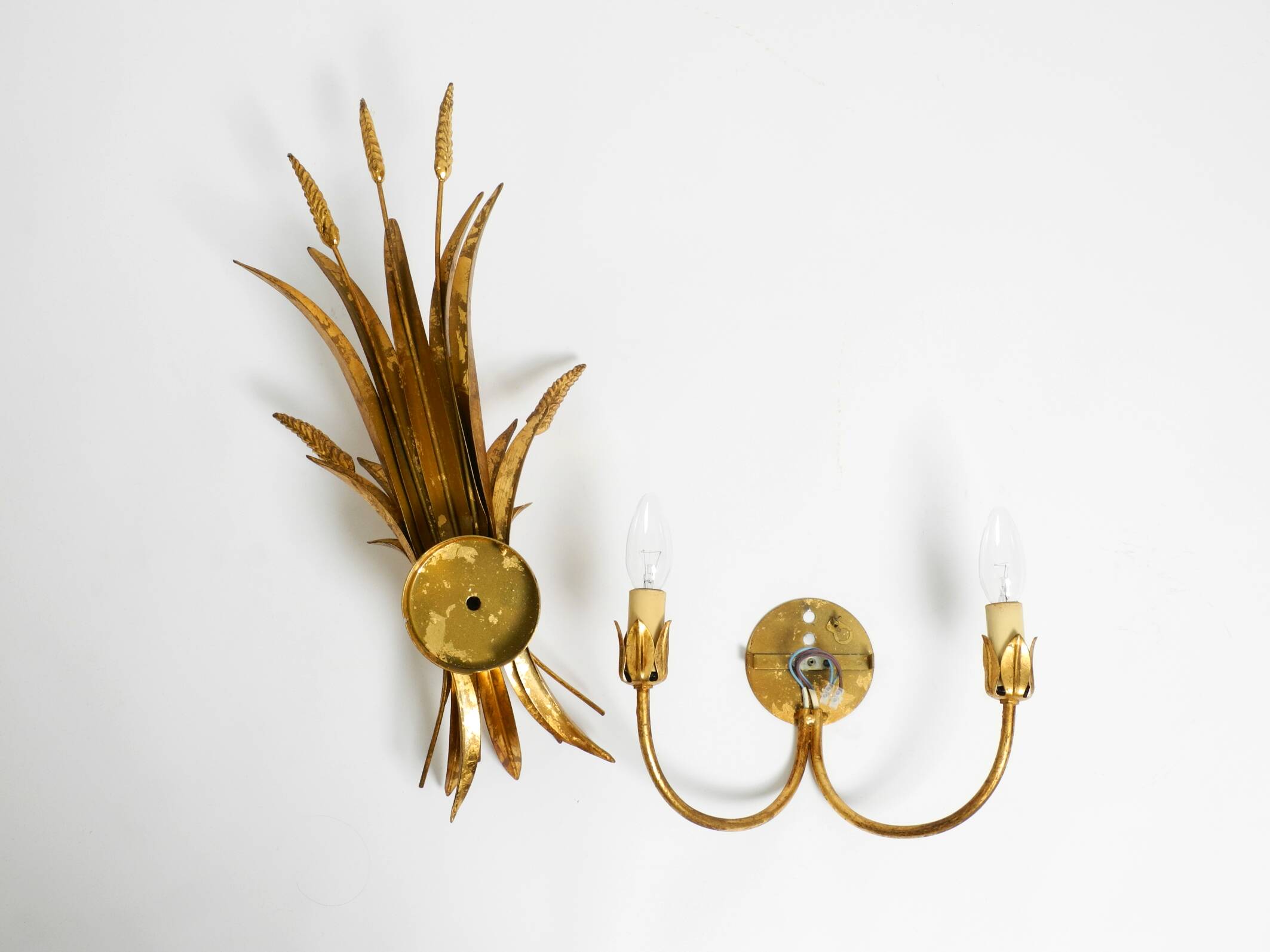 Beautiful large 70s gold-plated 2-armed metal wall lamp by Hans Kögl