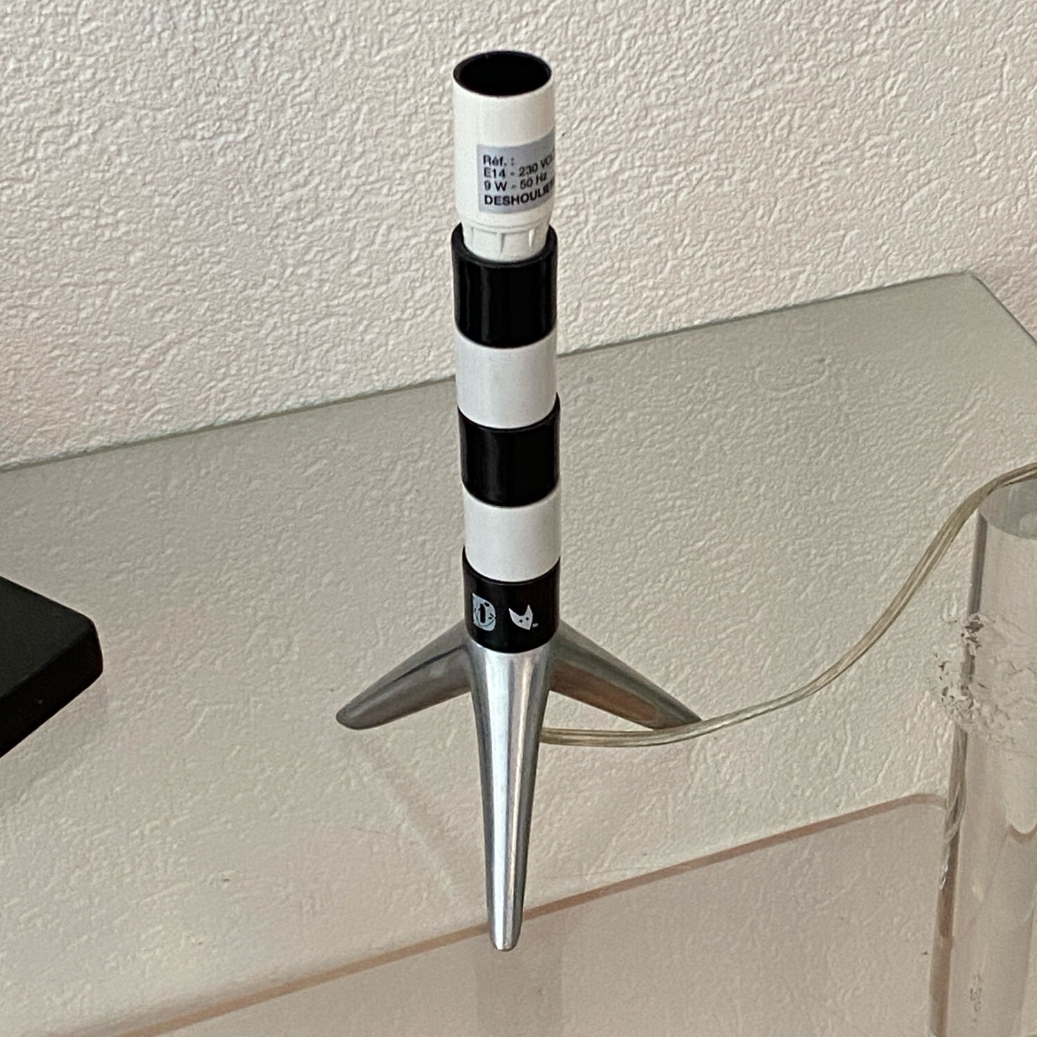 Lamp base, rocket shape, Deshoulières porcelain