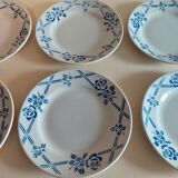 Dessert plates series of six Moulin des Loups Orchies model Bric bleu
