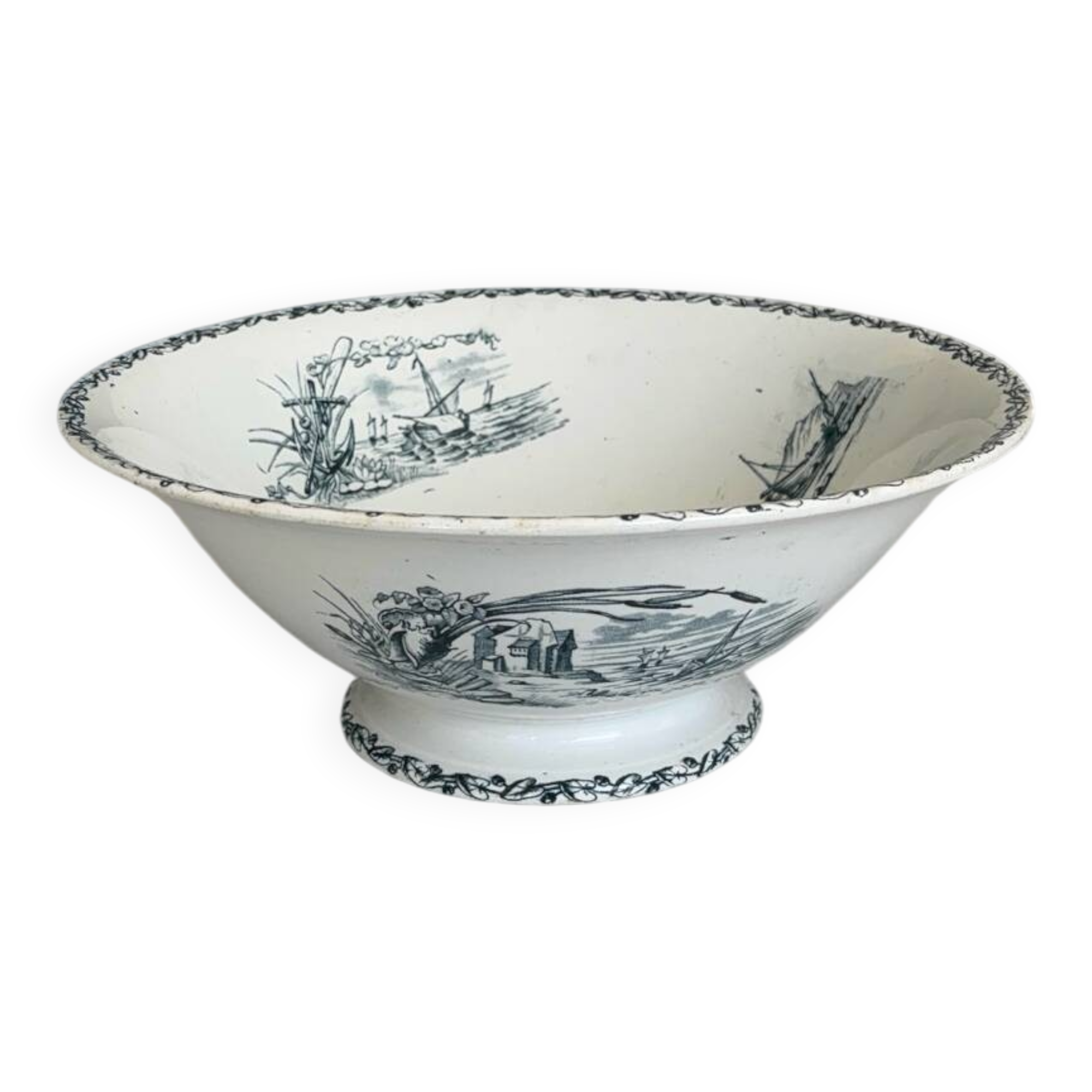 Antique ironware salad bowl, Marine model – Creil et M factory