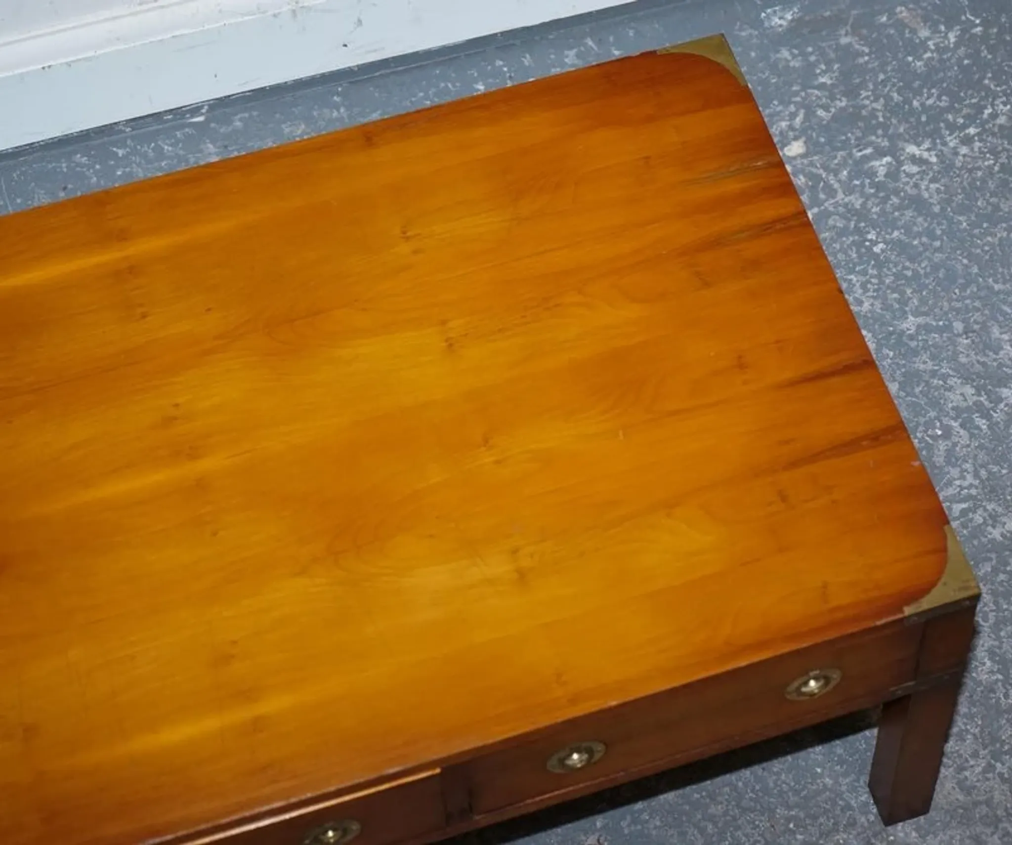 Vintage Military Campaign Coffee Table in Yew Wood and Brass