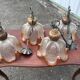 Ensemble de 4 Suspensions Vintage en Verre Bullé et Bois