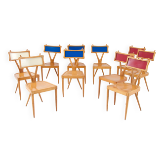 10 chaises en bois style VIGORELLI, années 50