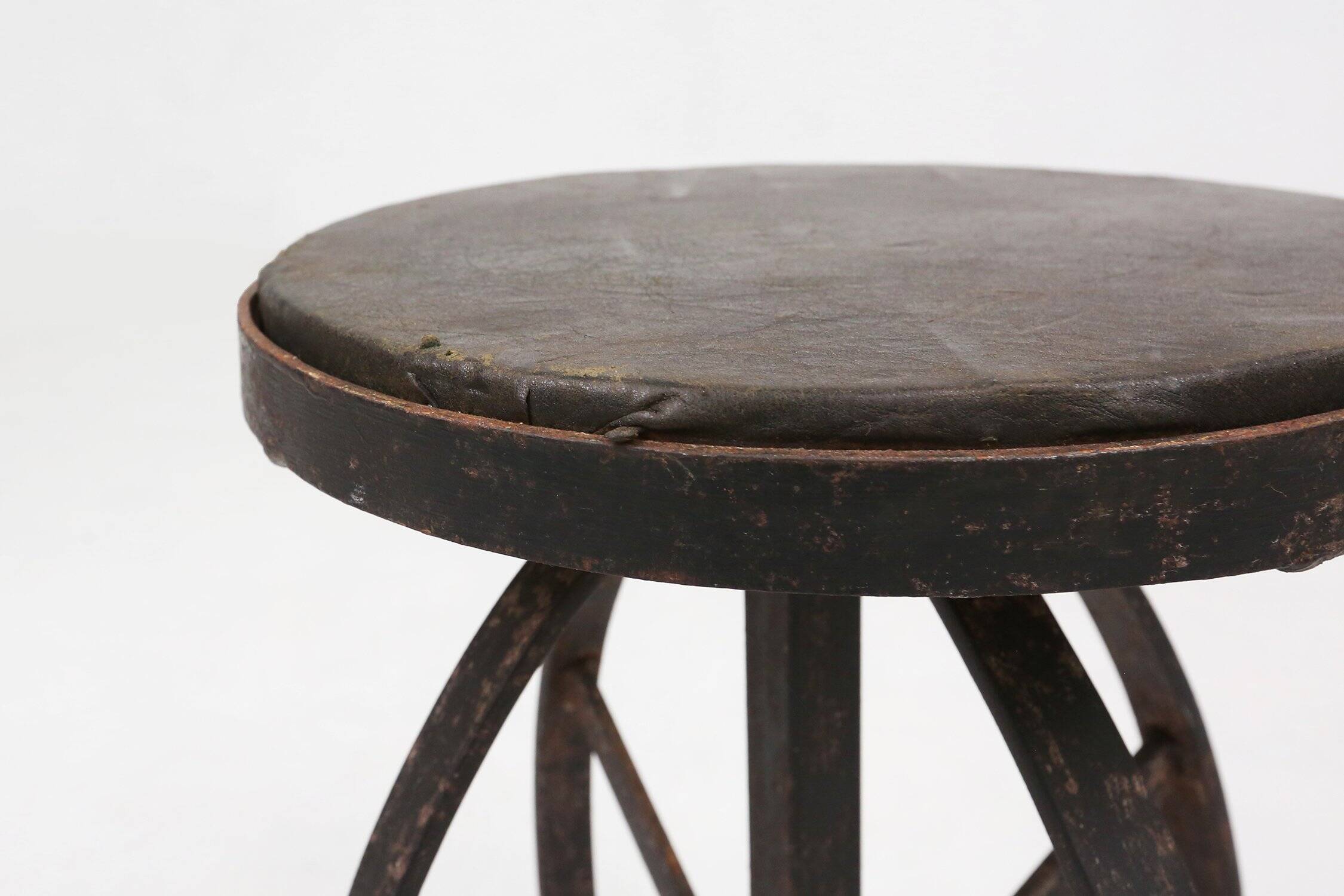 Industrial Black Metal Stool with Frame, France  1920s