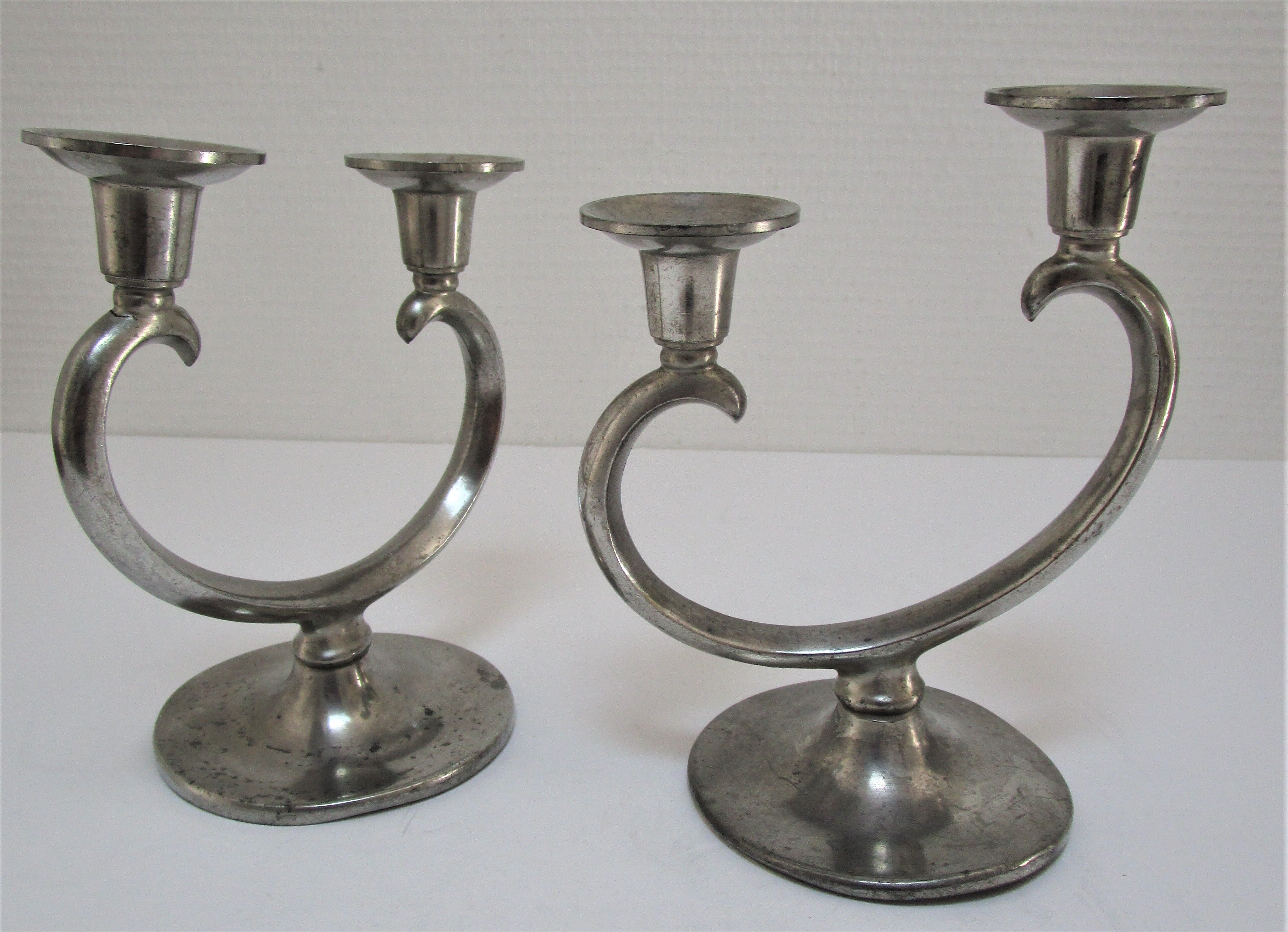 Pair of patinated tin candle holders design metawa holland 70s