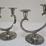 Pair of patinated tin candle holders design metawa holland 70s