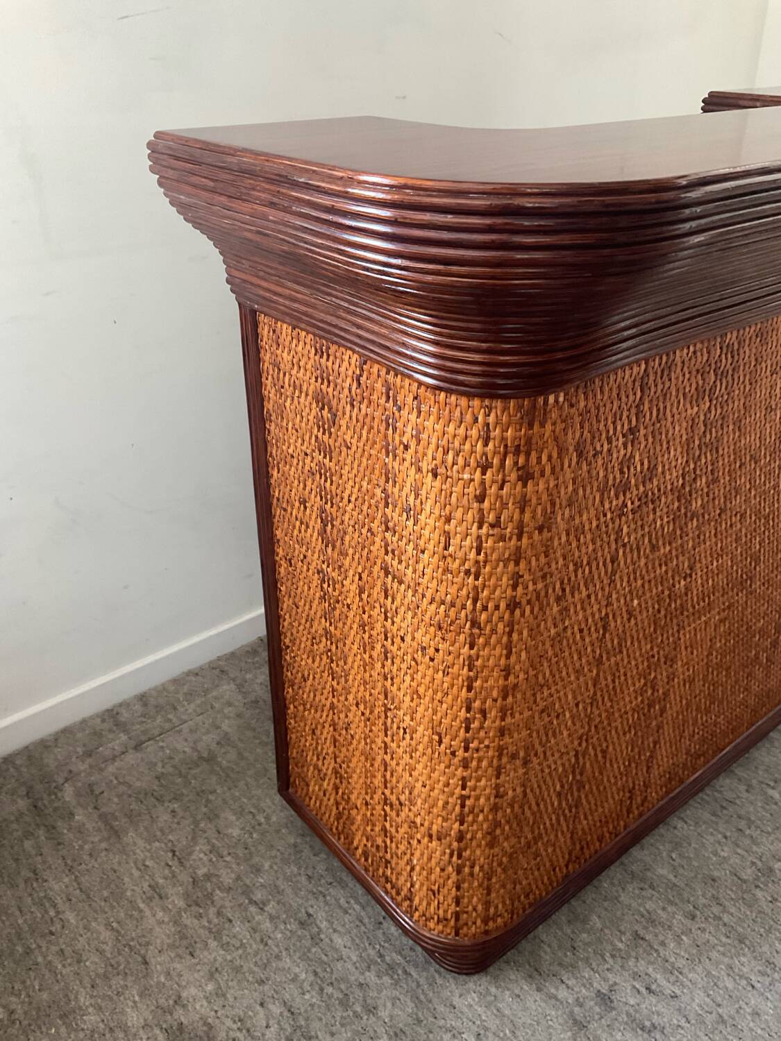 Vintage wooden and rattan counter bar