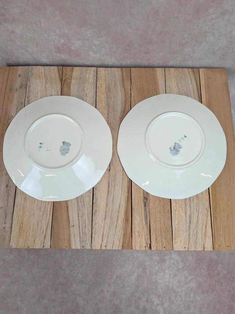 Set of 2 antique ironstone saucers from Badonviller – Cobalt blue Art Deco