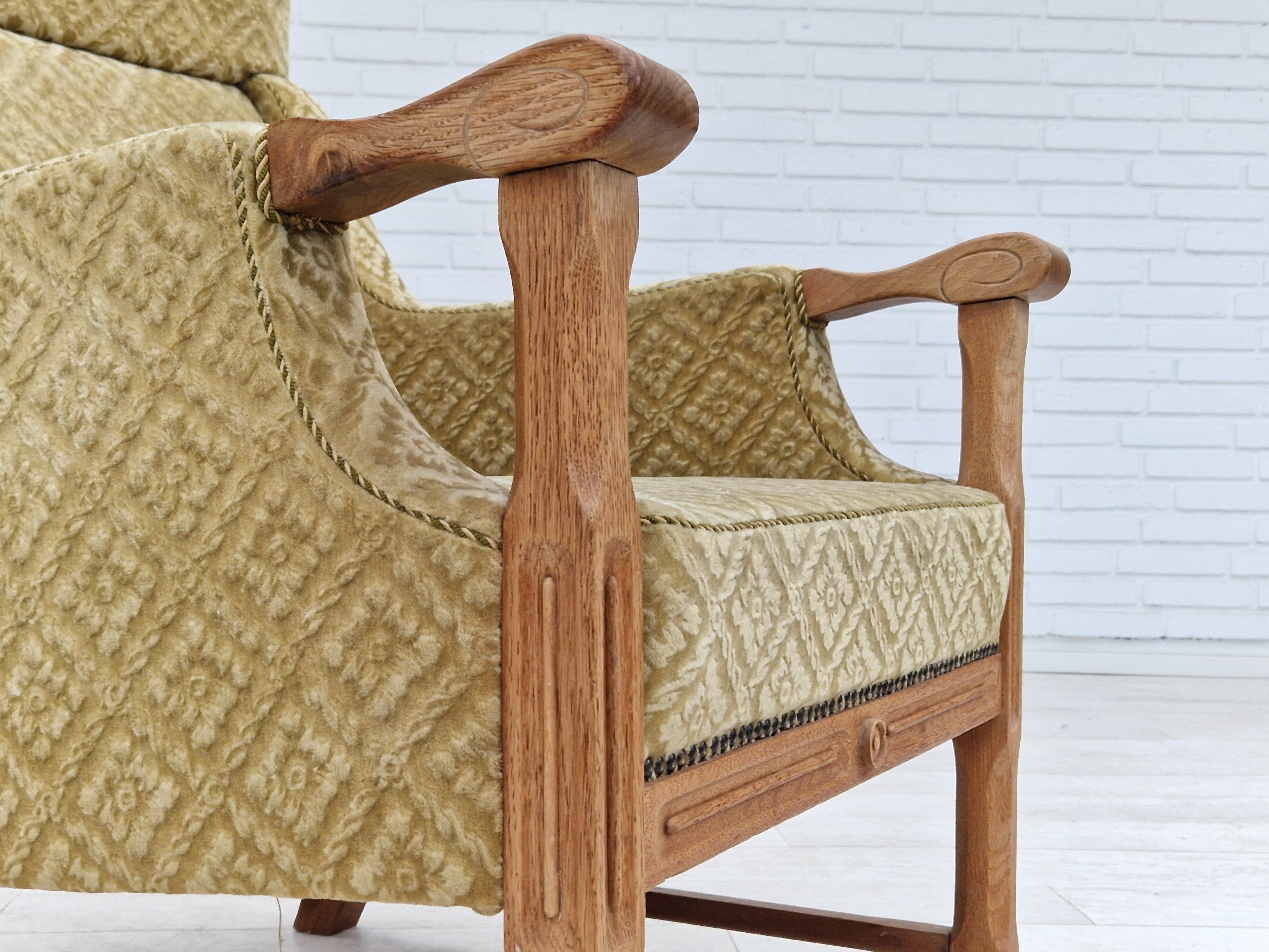 1960s, Danish design, highback armchair, furniture fabric, oak wood.