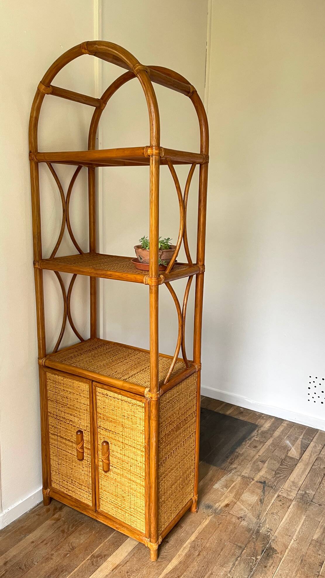VINTAGE Bamboo Wicker Shelf