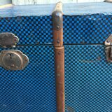 Large blue trunk made of metal and wood