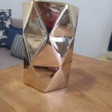 Golden vase in hexagonal shape with faceting, very designer, modern and elegant