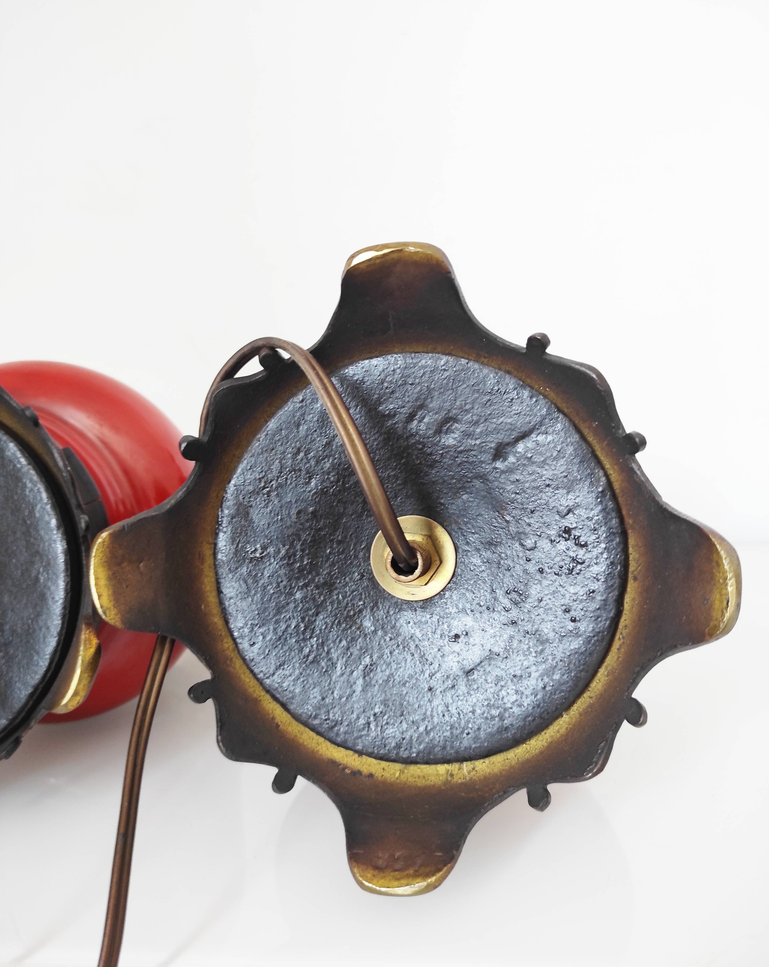 Paire de pieds de lampe rouges, 1900