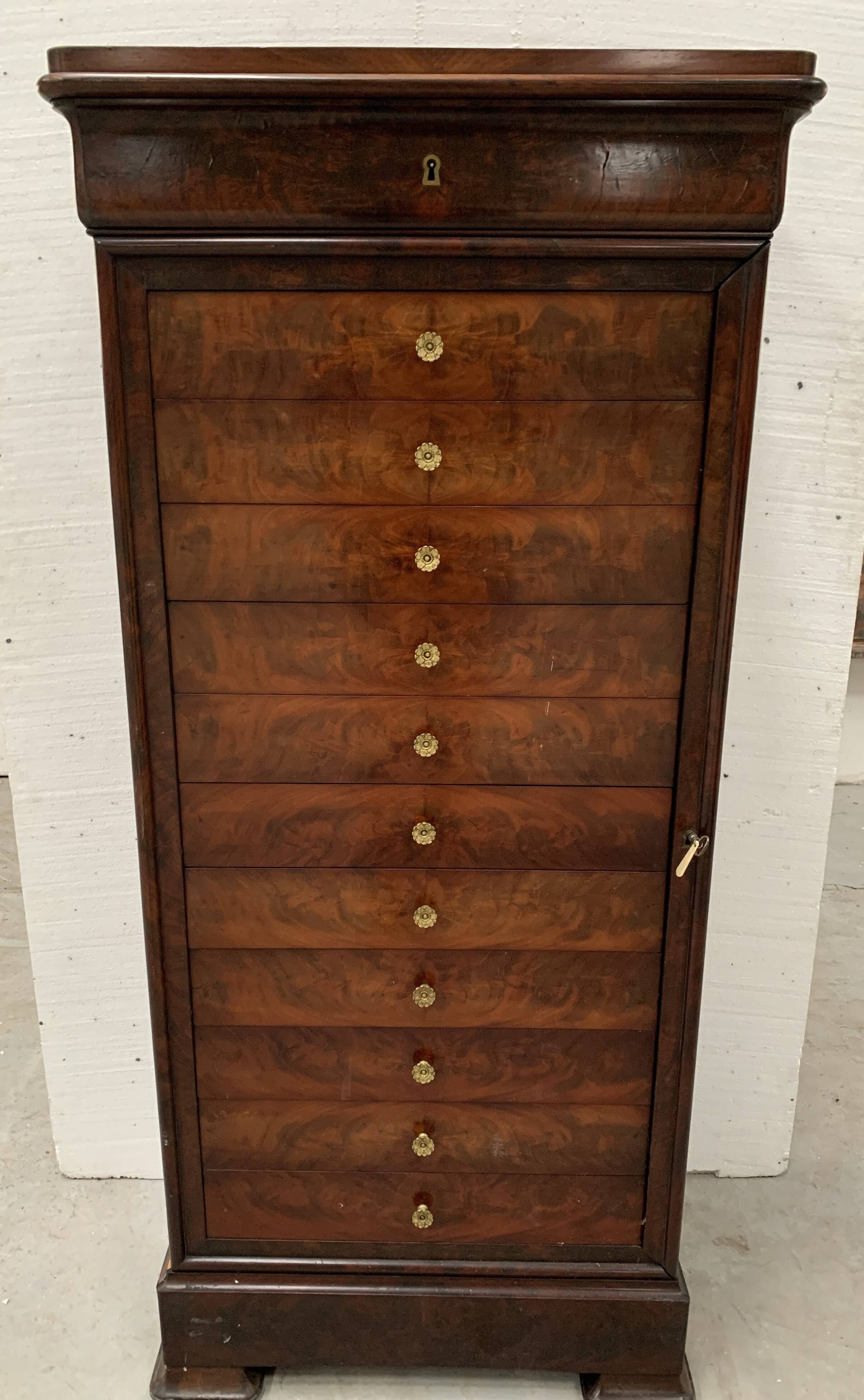 19th century mahogany and veneer cardboard or notary cabinet
