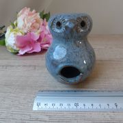Ceramic stoneware owl figurine, vintage pottery zoomorphic owl.