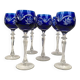 Bohemia. Series of six cut crystal wine glasses from the Rhine in blue.
