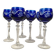 Bohemia. Series of six cut crystal wine glasses from the Rhine in blue.