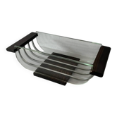 Art Deco fruit bowl or catchall in wood, glass, and metal.