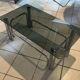 Vintage coffee table in smoked glass and chrome metal, 1970s design.