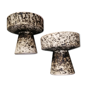 Pair of small ceramic candle holders Structured by Pieter Groeneveldt 1960's