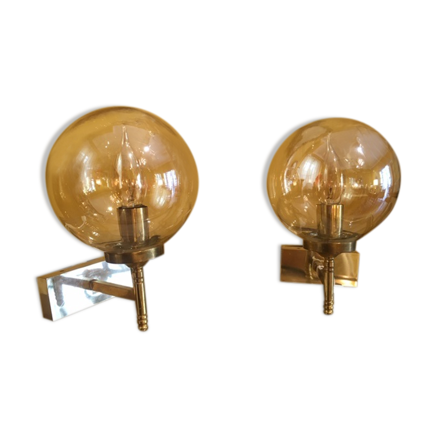 Pair of wall light Italian Globe smoked glass