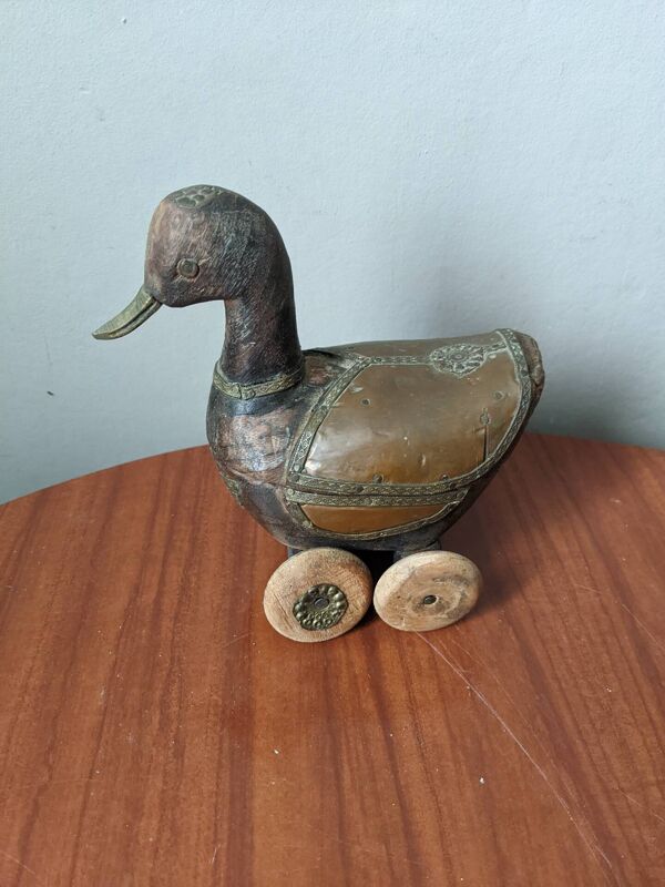 Jouet de collection vintage canard en bois